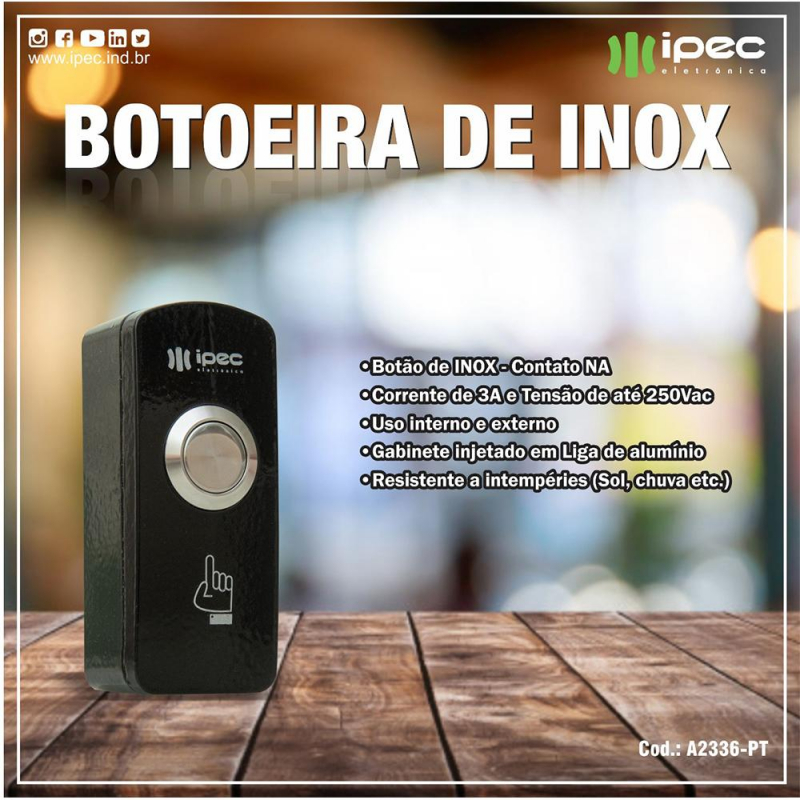 Botoeira de Saida Inox de Sobrepor Preta Ipec