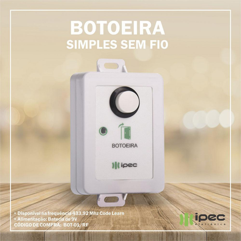 Botoeira Simples sem fio para fechadura elétrica portão Ipec