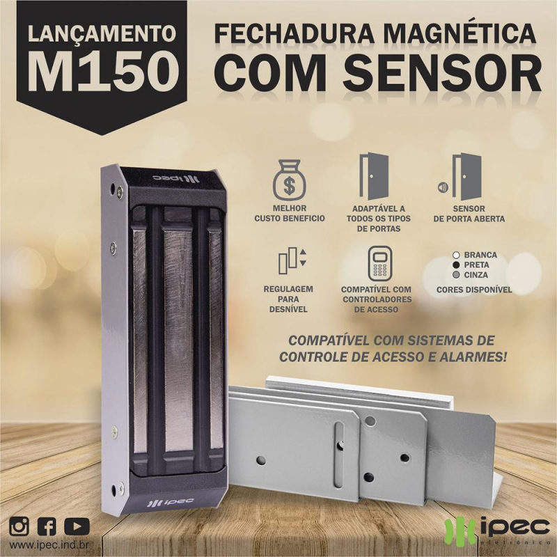 Fechadura Magnética m150 com sensor Cinza Ipec