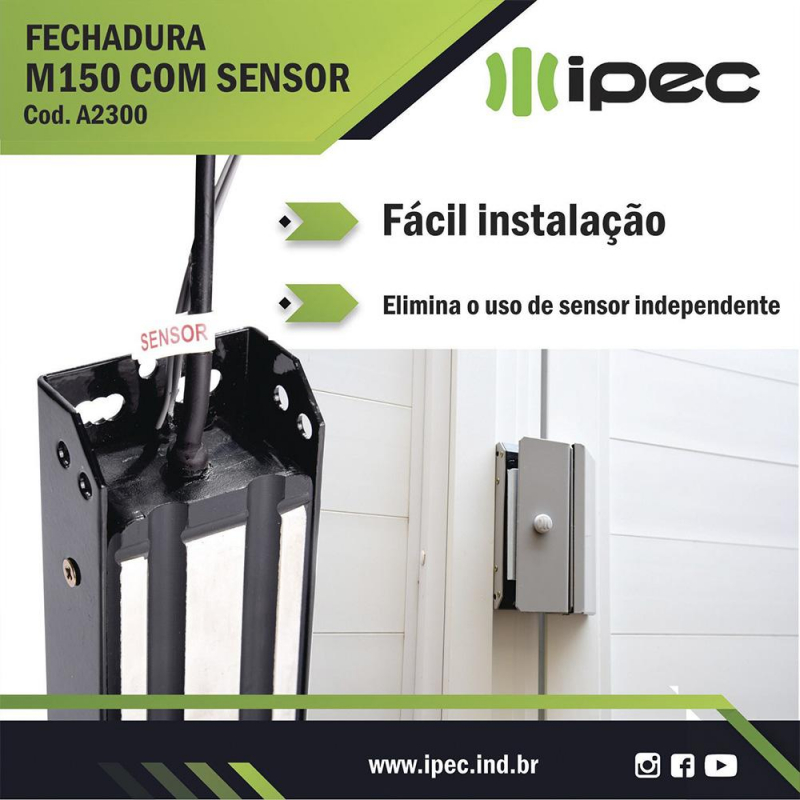 Fechadura Magnética m150 com sensor Cinza Ipec