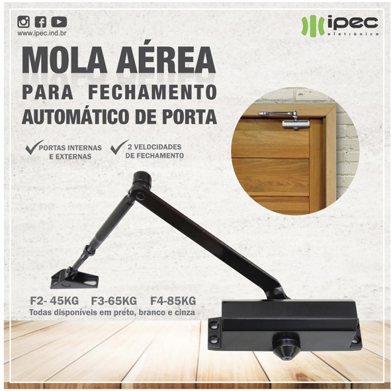 Mola aérea hidráulica Preto para portas 65Kg Ipec